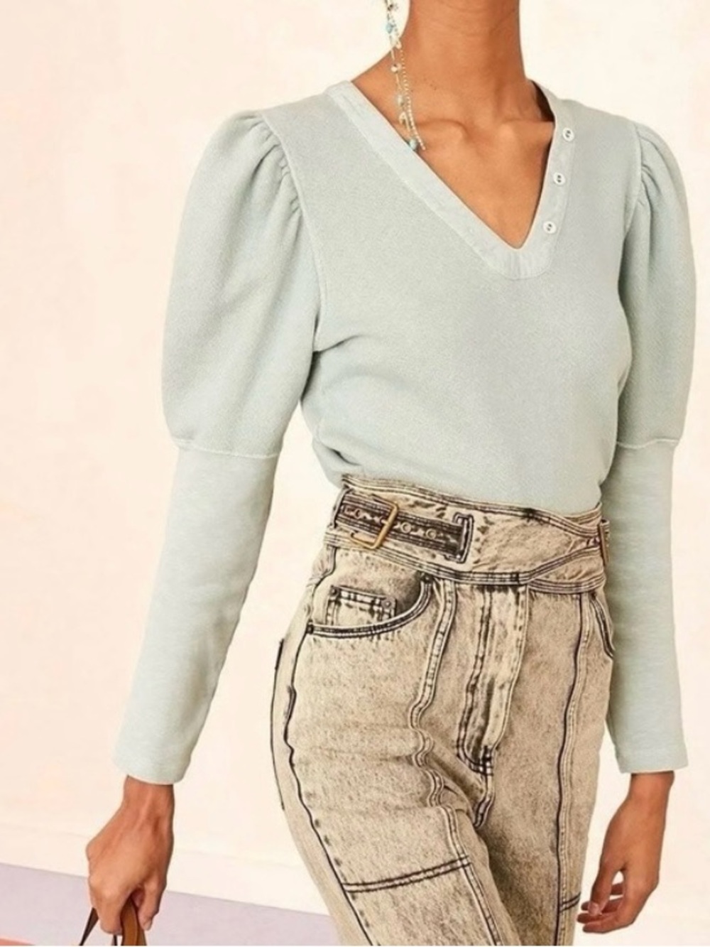 Ulla Johnson Jude Pullover Sage Green Puff Sleeve Sweatshirt Size Small